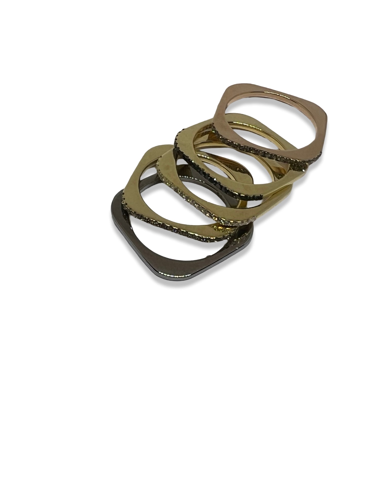 Square ring with cognac or black or brown diamonds