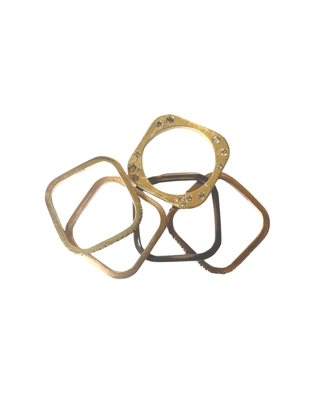 Slim Square ring with cognac or black or brown diamonds