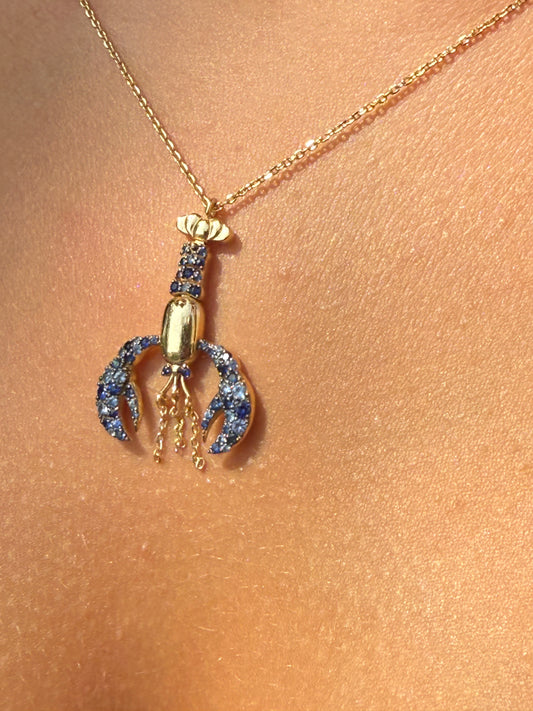 Lobster necklace 2 ways Sapphire-Diamonds