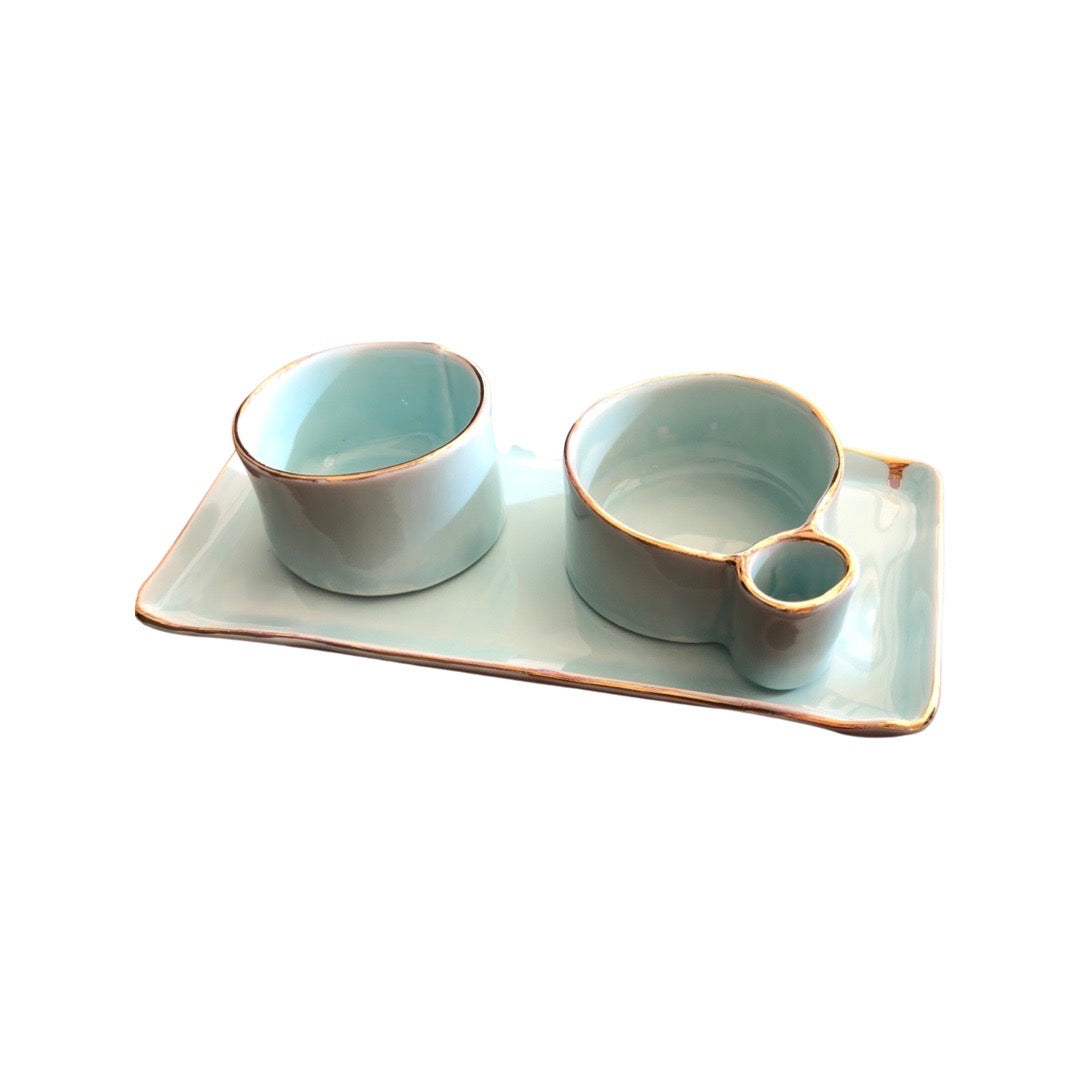 Baby blue Bakoor set with Gold rim