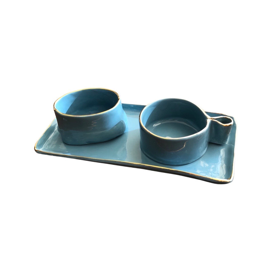Light blue Bakoor set with Gold rim