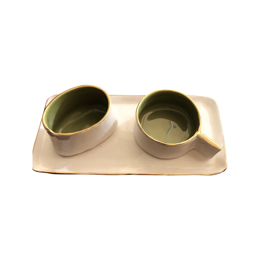 White outside green tea inside Bakoor set with Gold rim