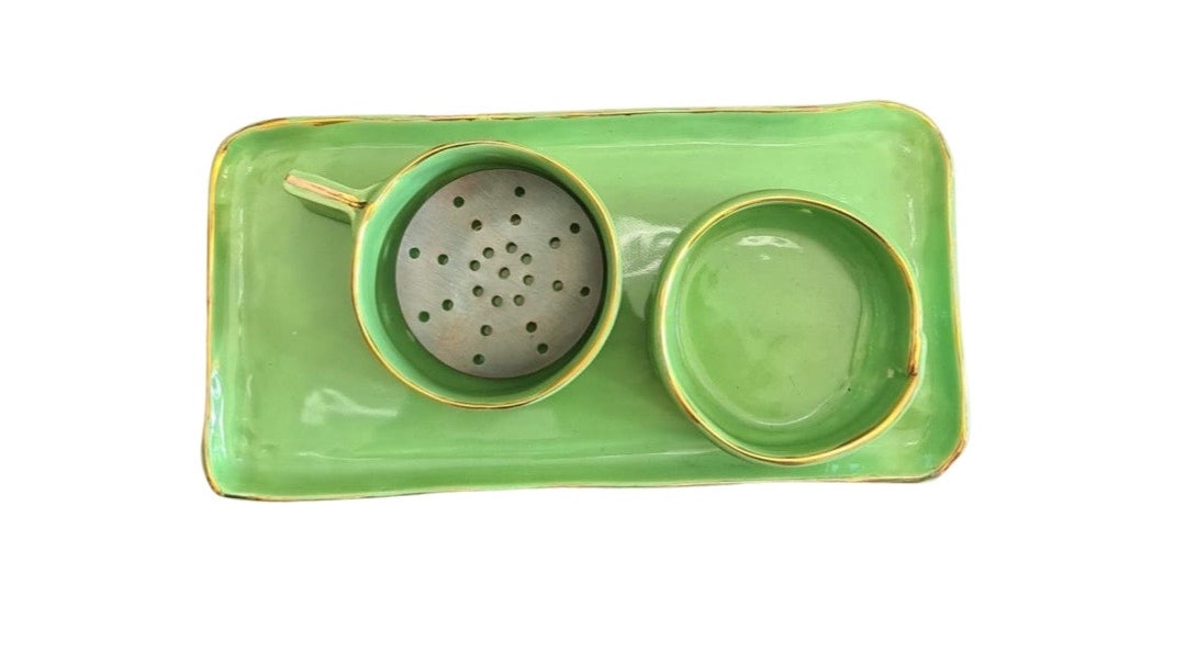 Electric green Bakoor set with Gold rim