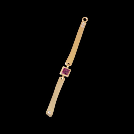 Two lines and a ruby earring shorter in yellow gold