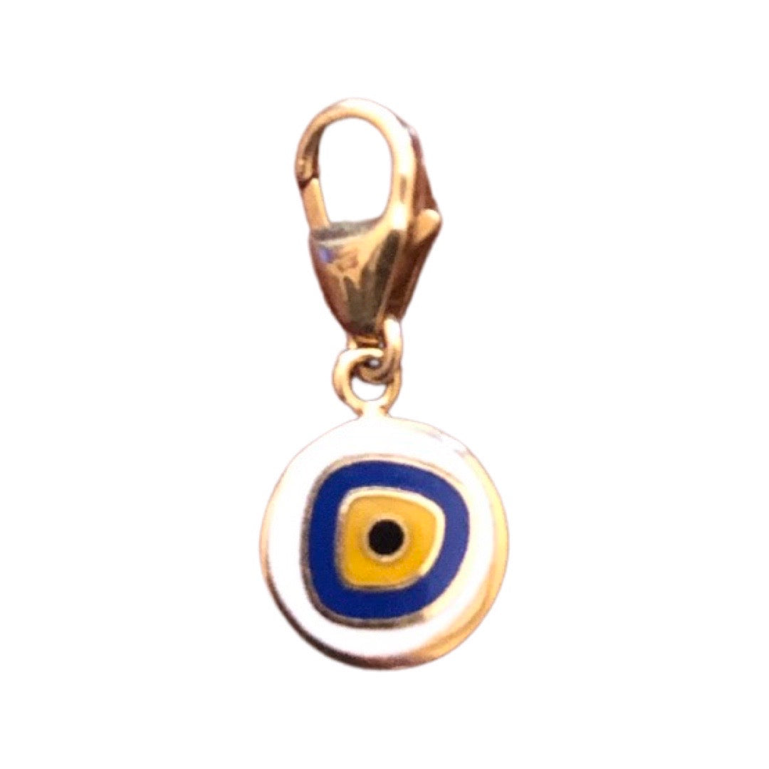 Greek evil eye charm in yellow gold and enamel
