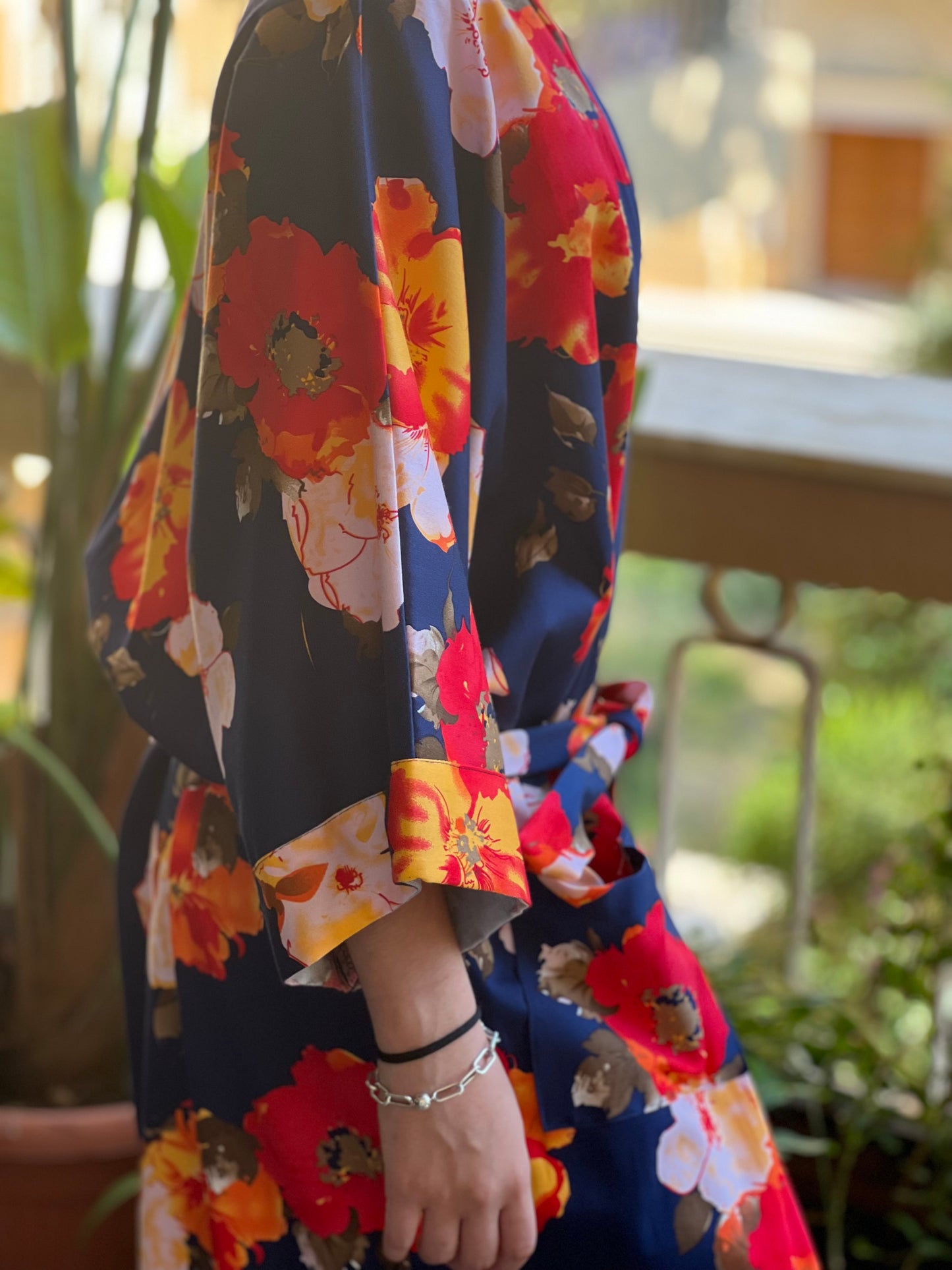 Blue and Red Printed Long kimono