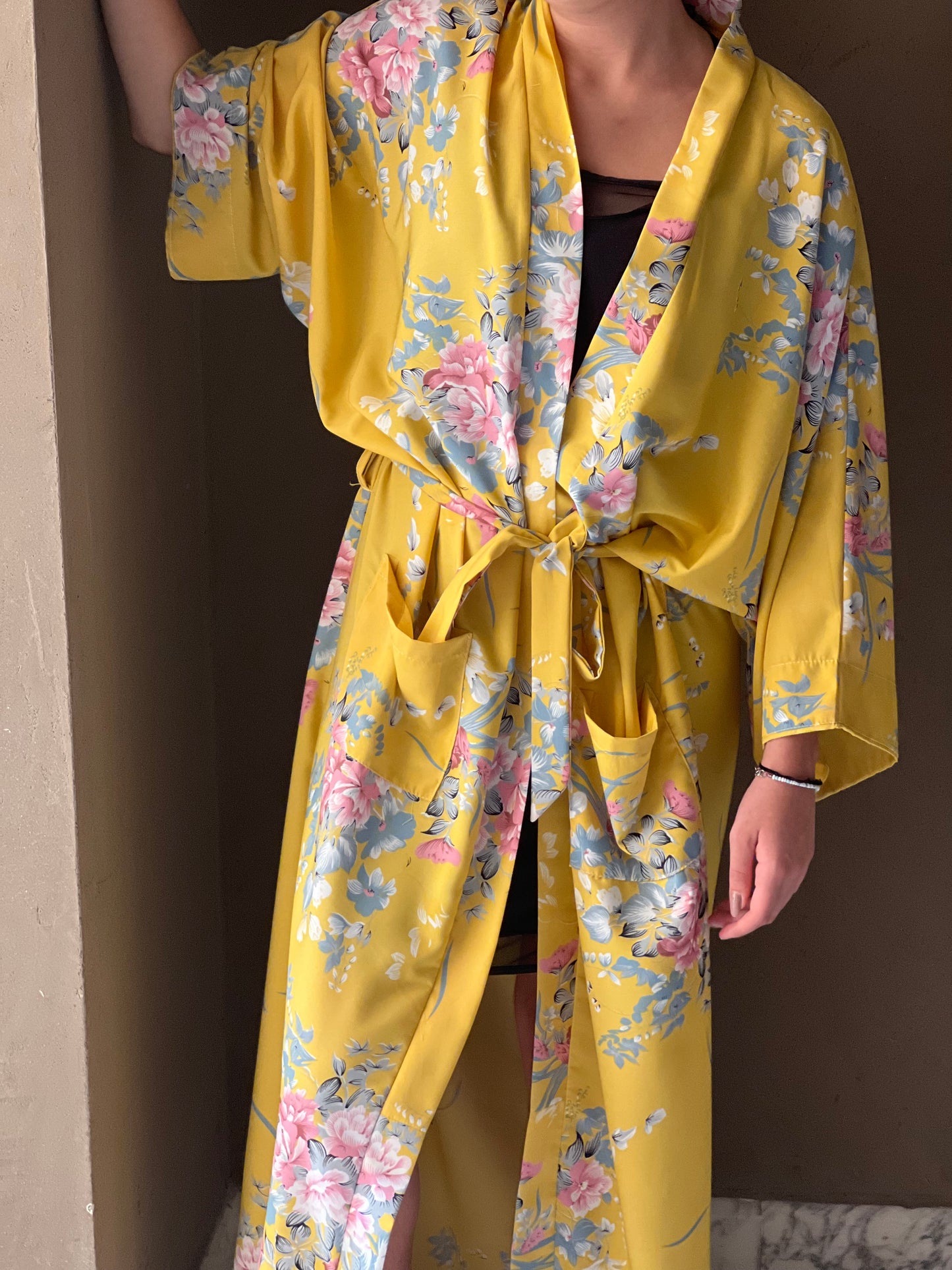 Yellow Japanese flowered kimono