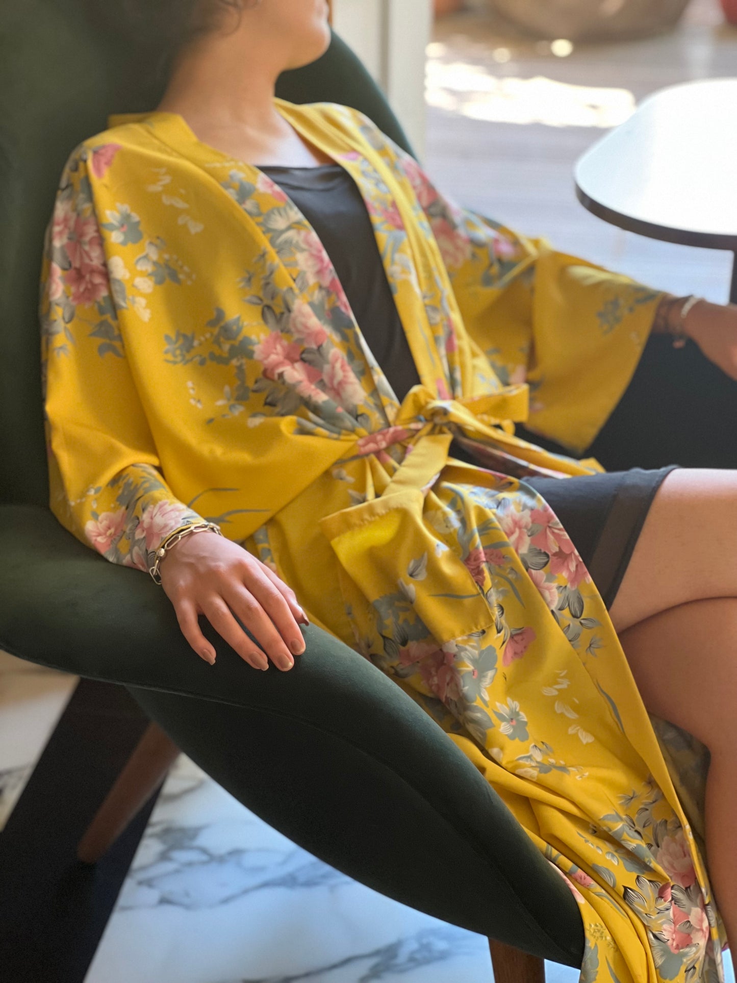 Yellow Japanese flowered kimono