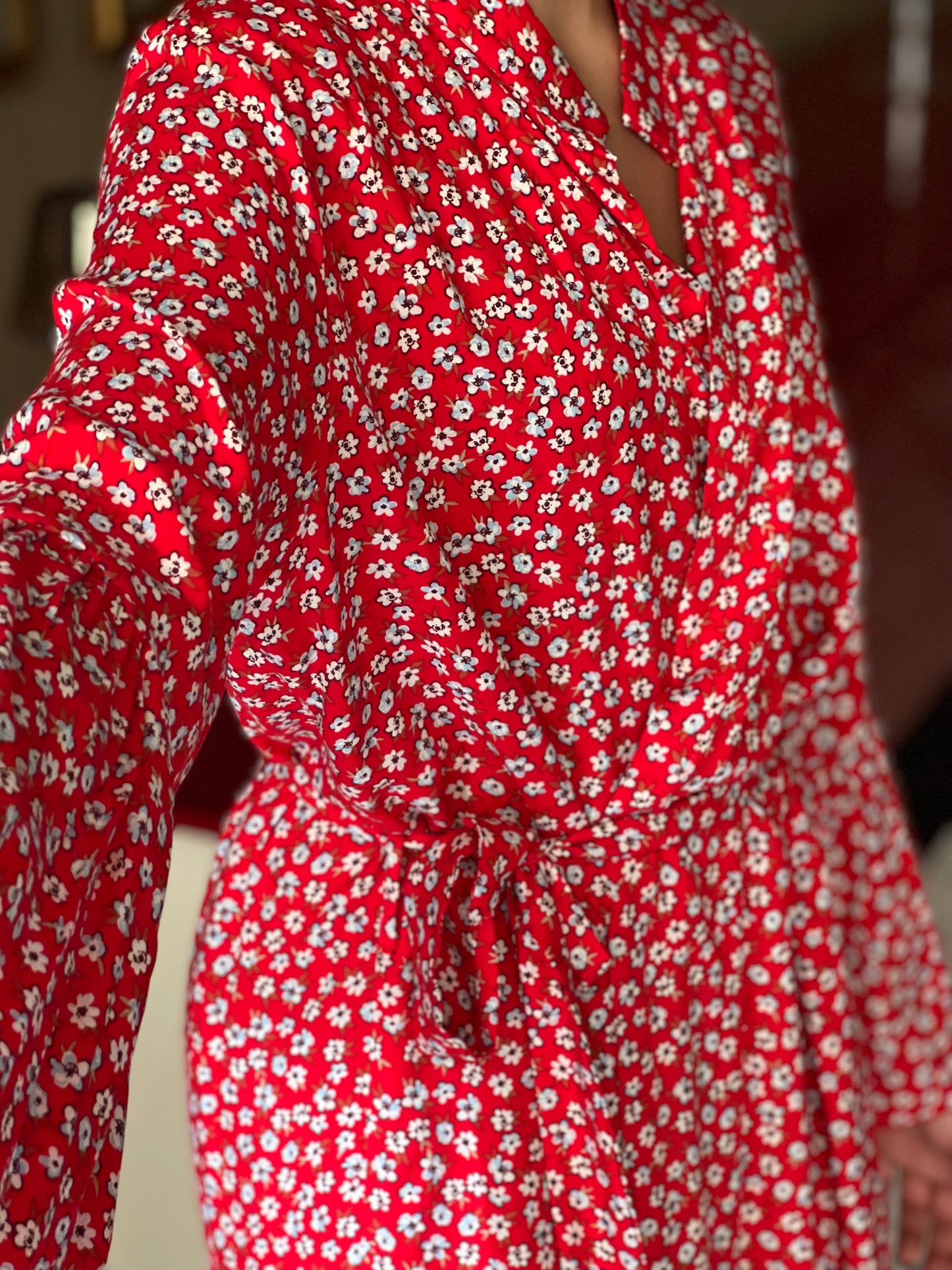 Red envelop dress with ruffles