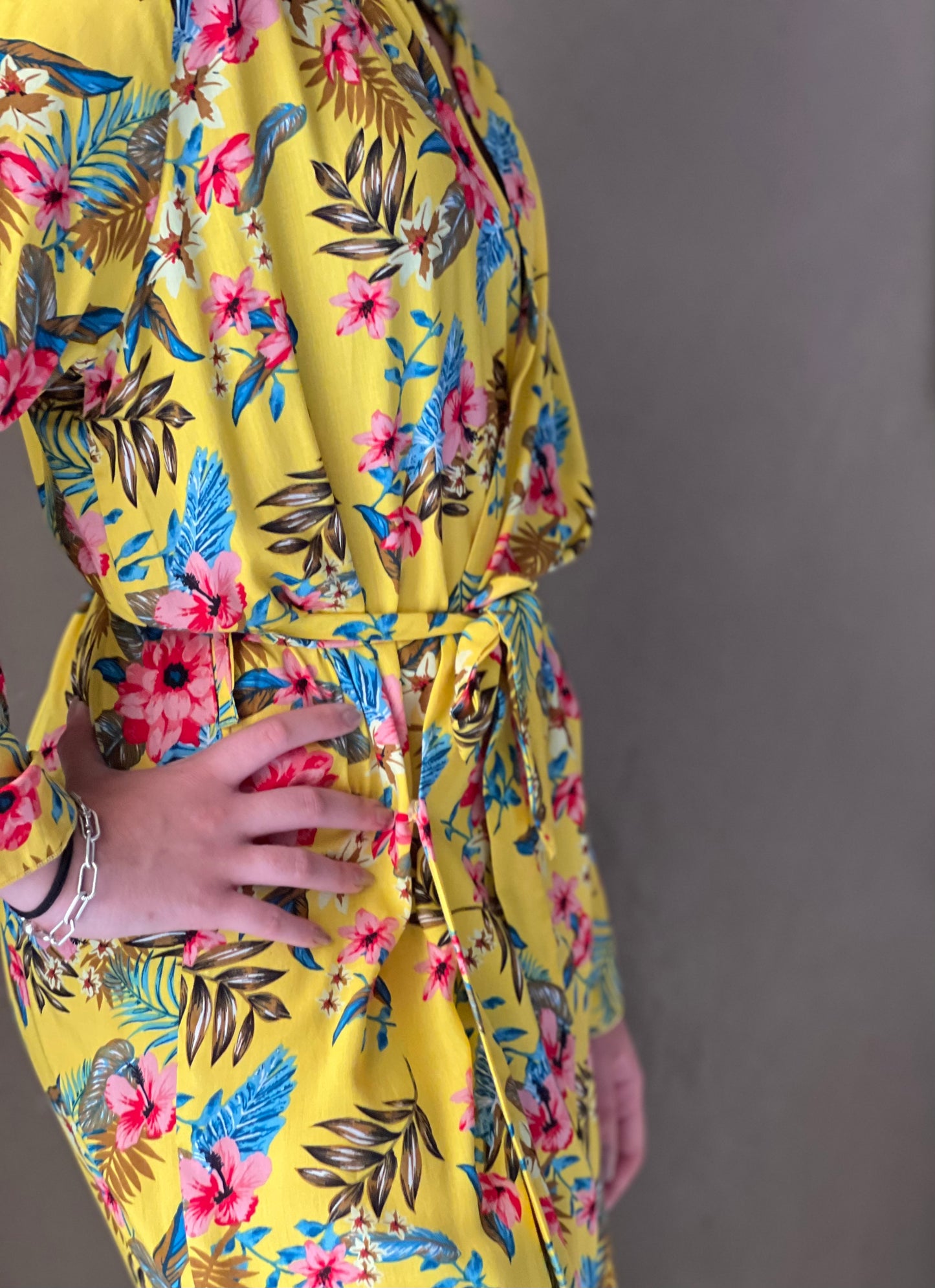 Yellow envelop dress with ruffles