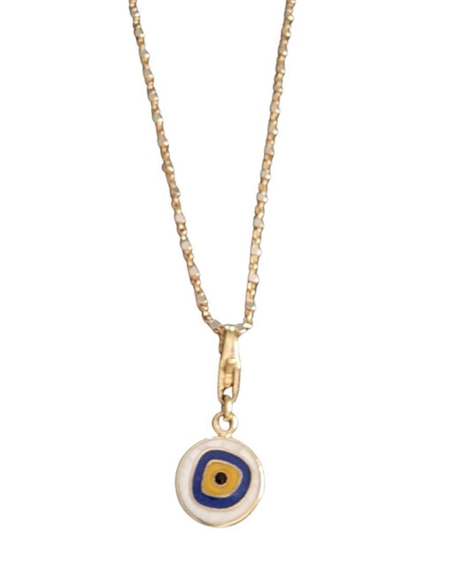Greek evil eye charm in yellow gold and enamel