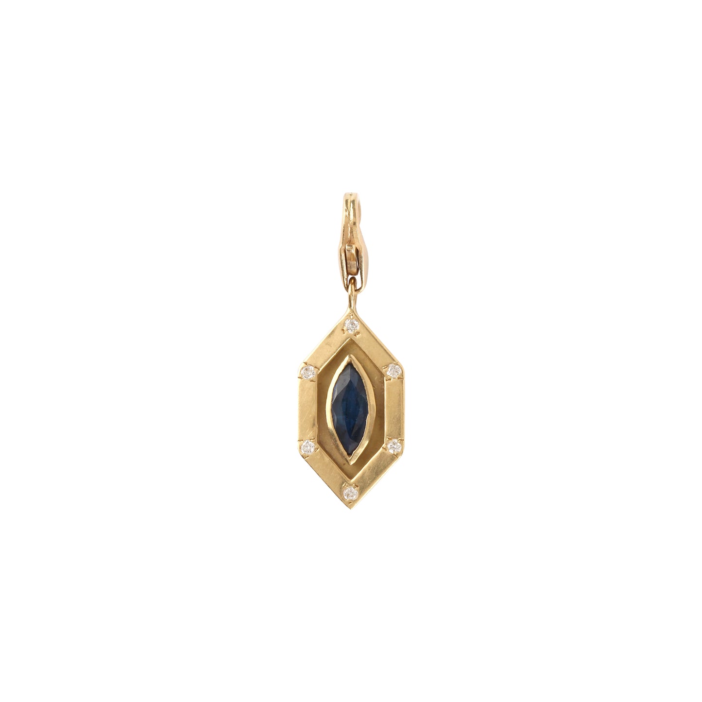 Art Deco charm with marquise blue sapphire and diamonds in pink gold