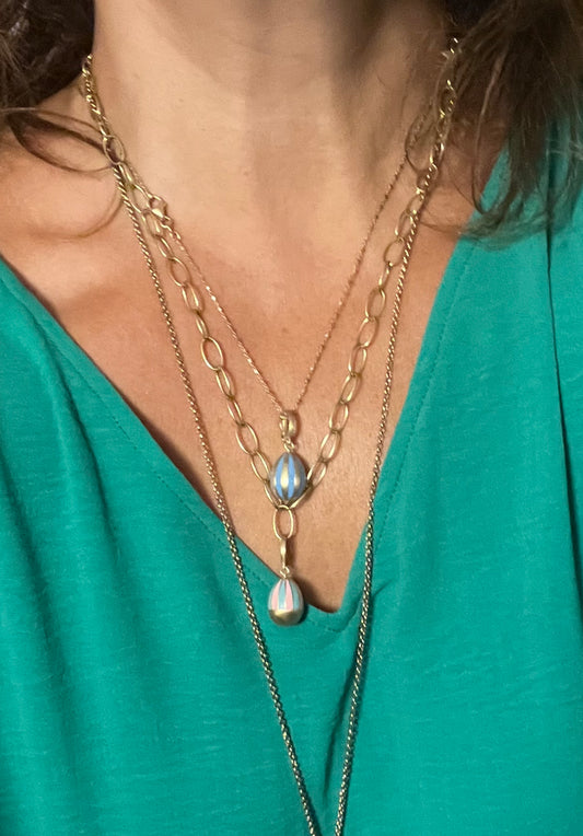 Enameled Turquoise and Pink Egg Charm matte finish