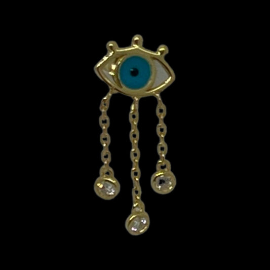 Enamelled Blue Evil Eye Single Earring with diamonds and chains