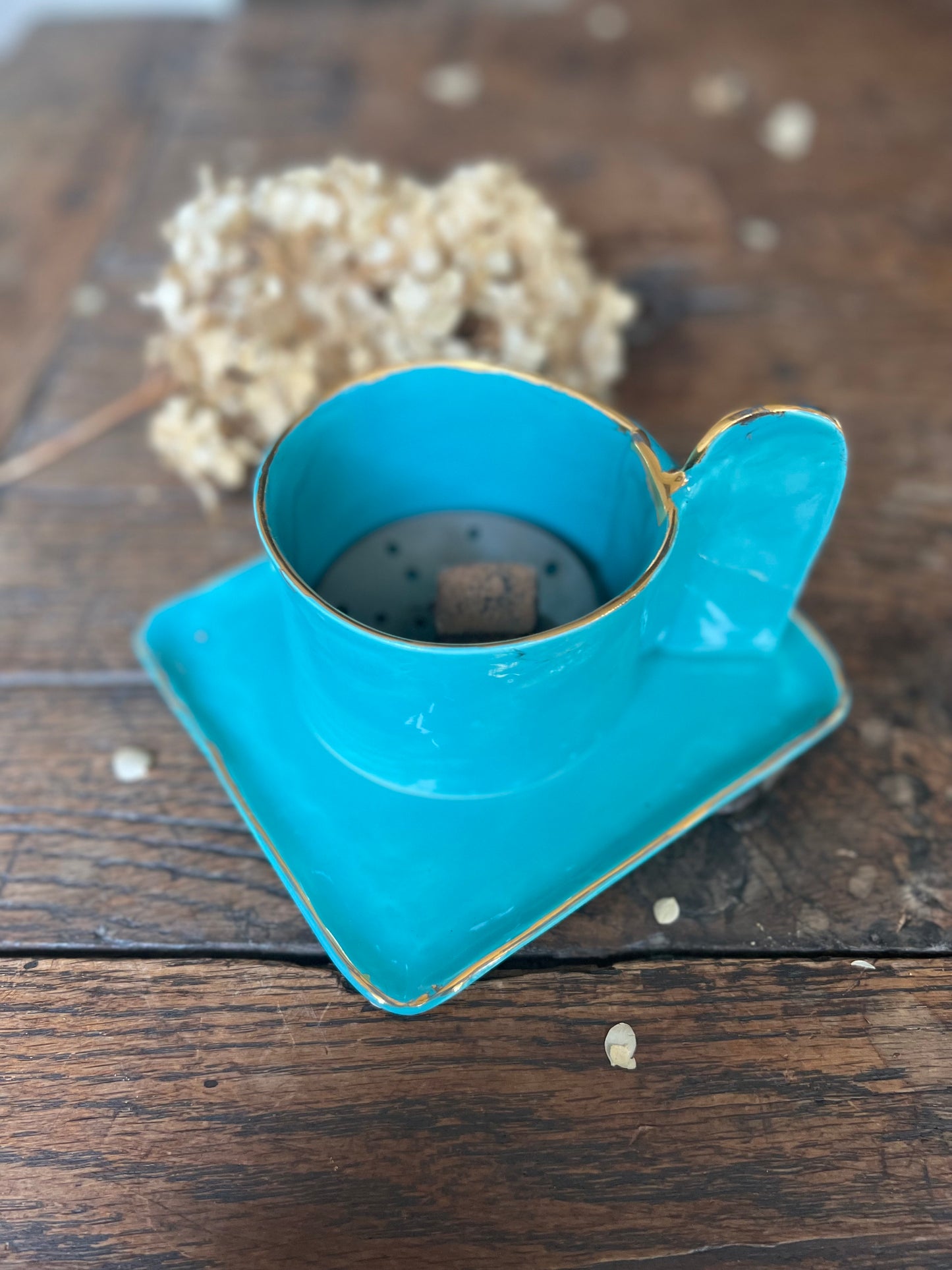 Turquoise Mini Bakoor set with Gold rim