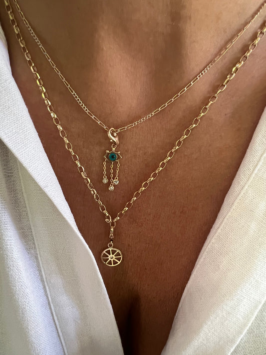 Enamelled Blue Evil Eye Charm with diamonds and chains