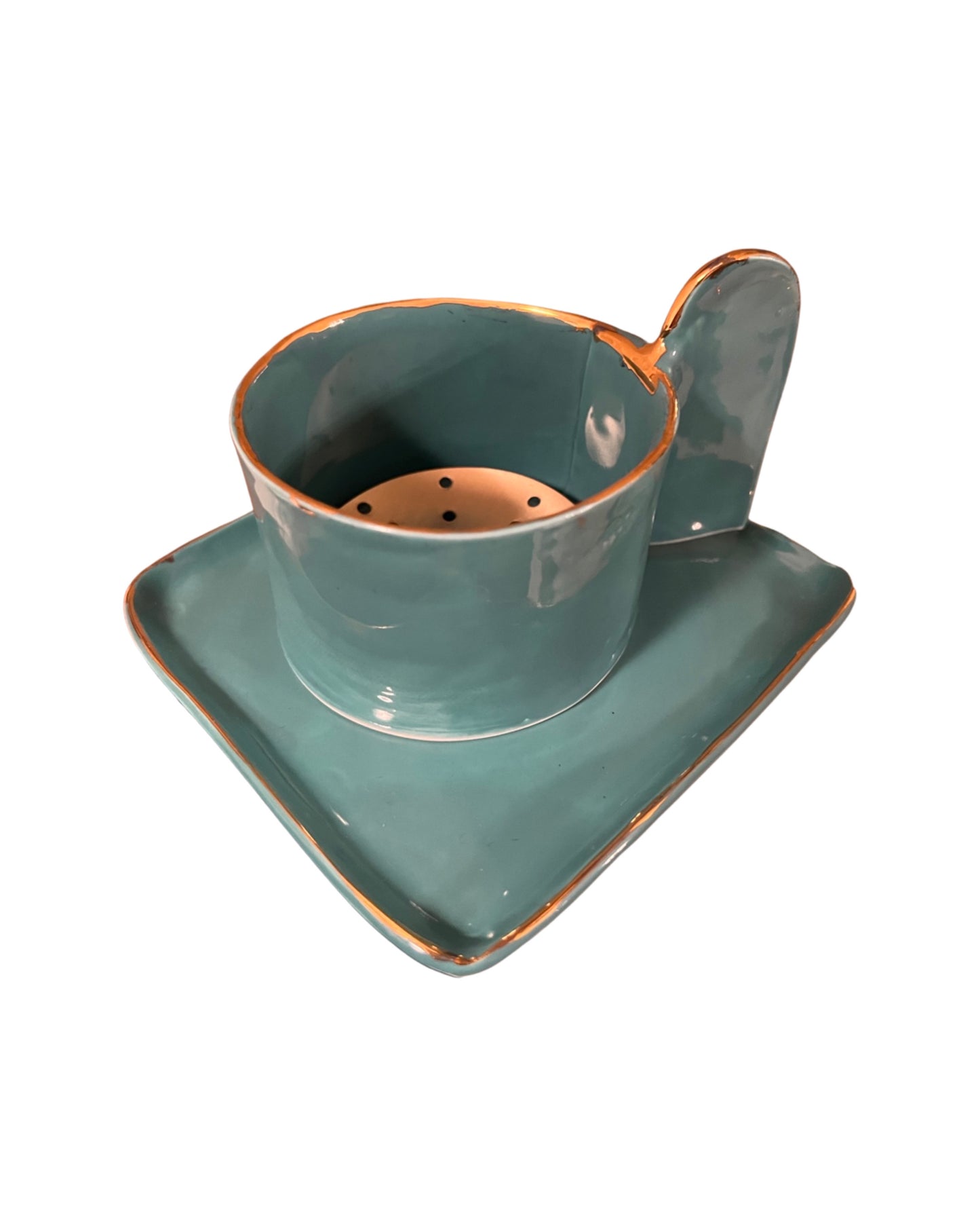 Mini turquoise Bakoor set with Gold rim