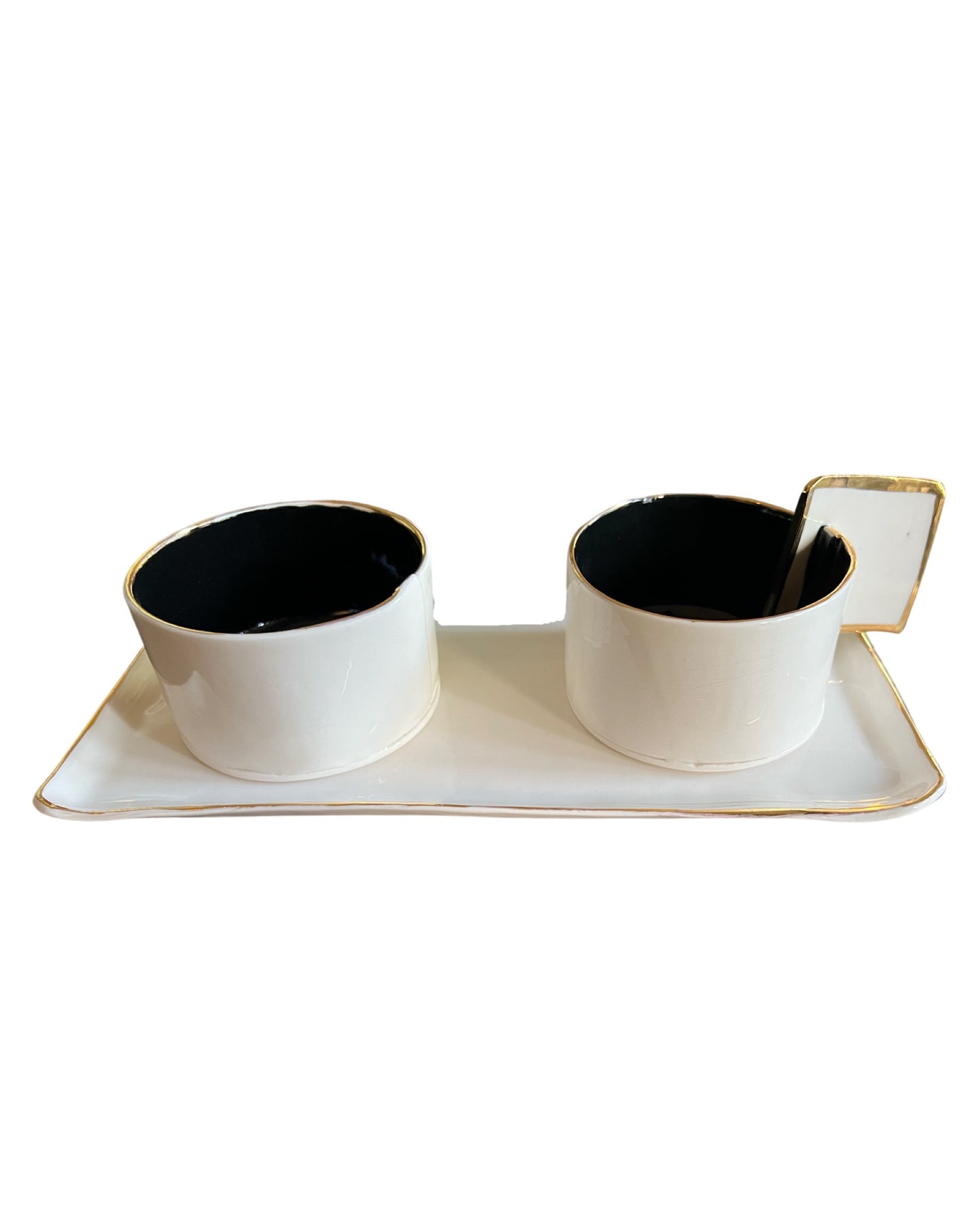 White and Black Bakoor set with gold rim