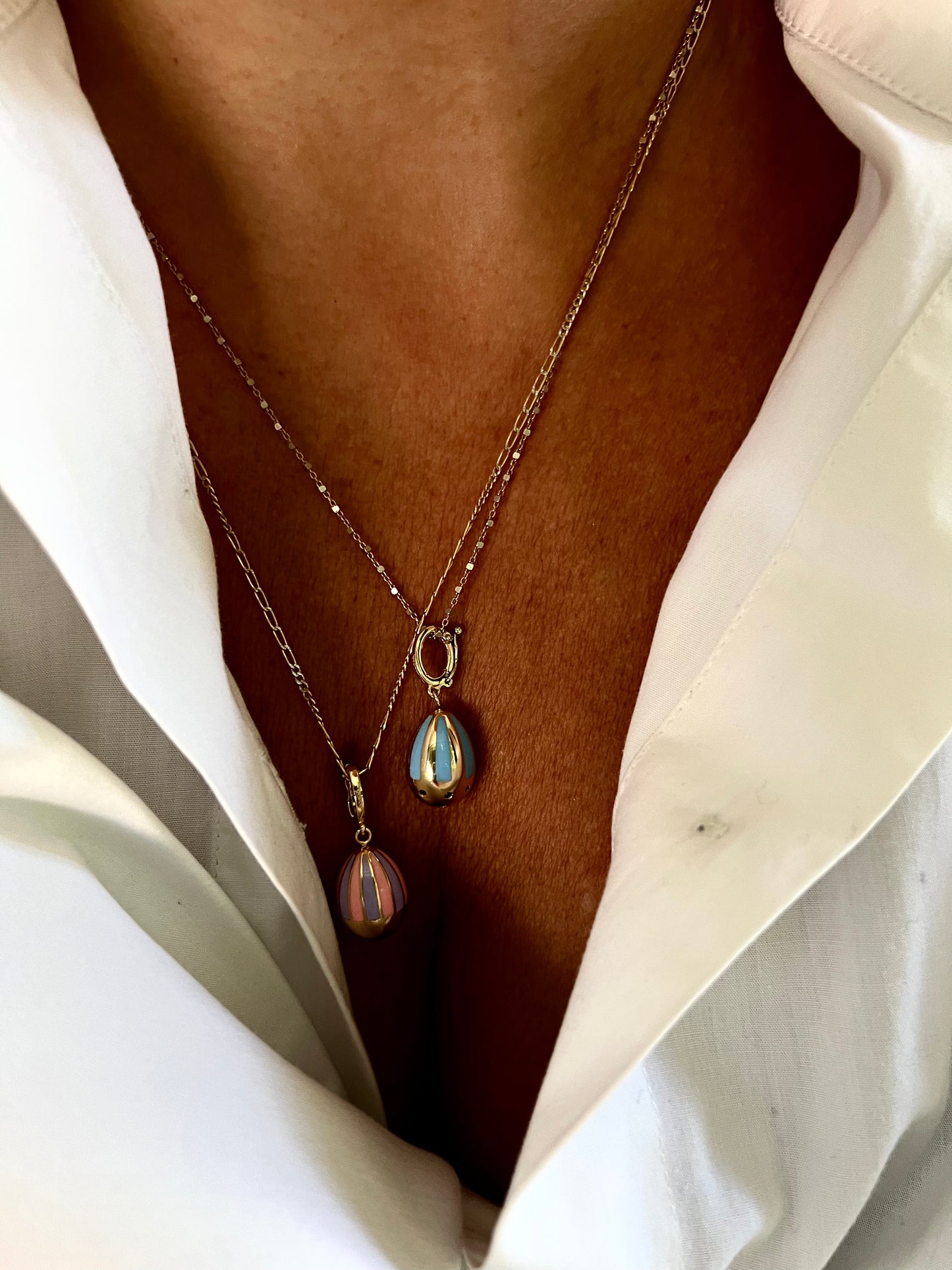 Enamelled pink and violet Lucky beginning egg charm, polished