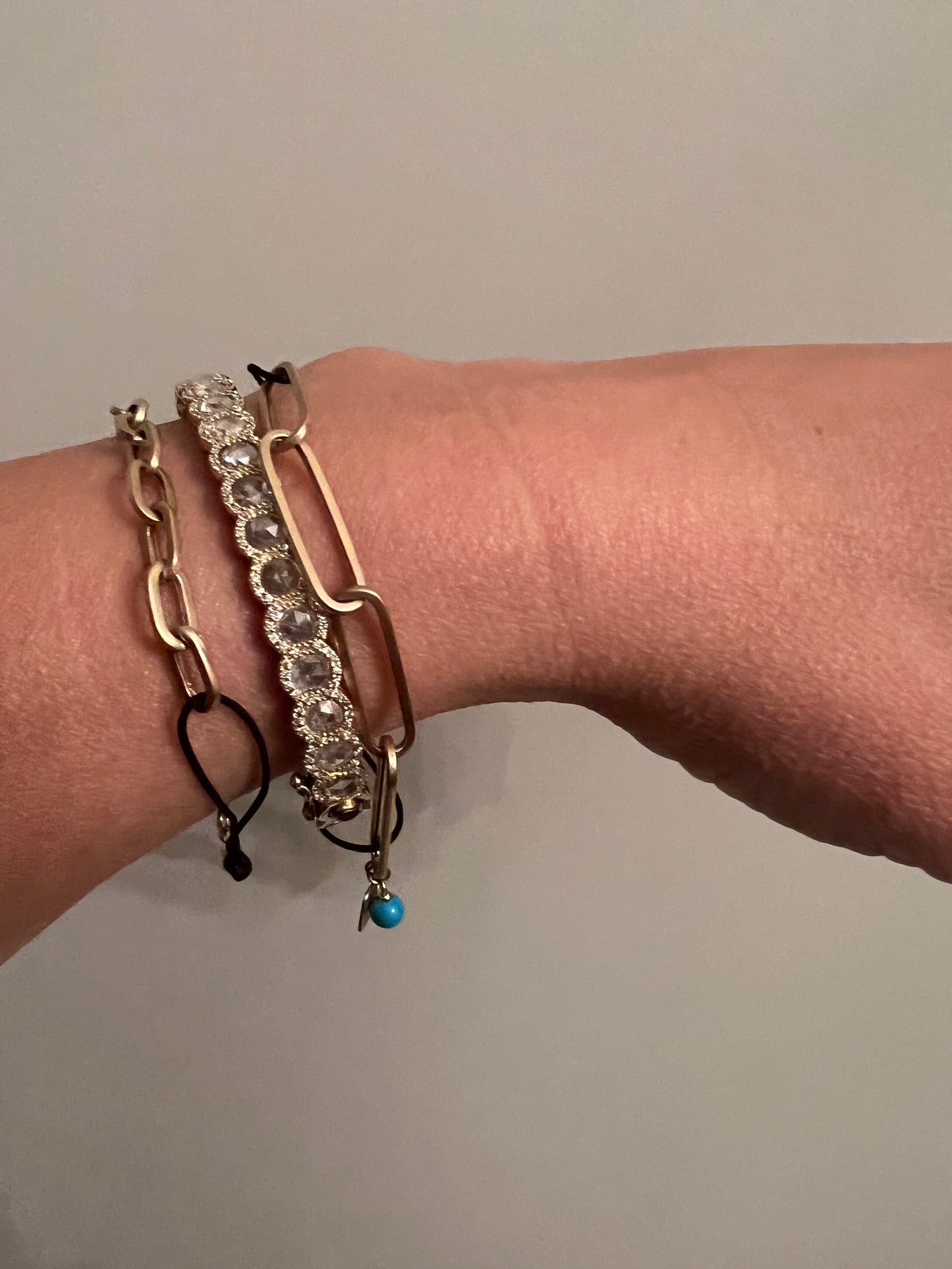 Matte finish Gold Charm Bracelet with big holes and a black cord