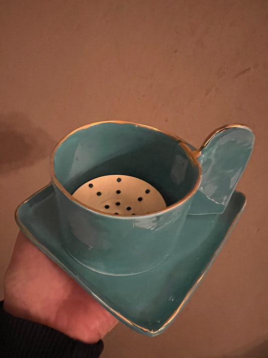 Mini turquoise Bakoor set with Gold rim