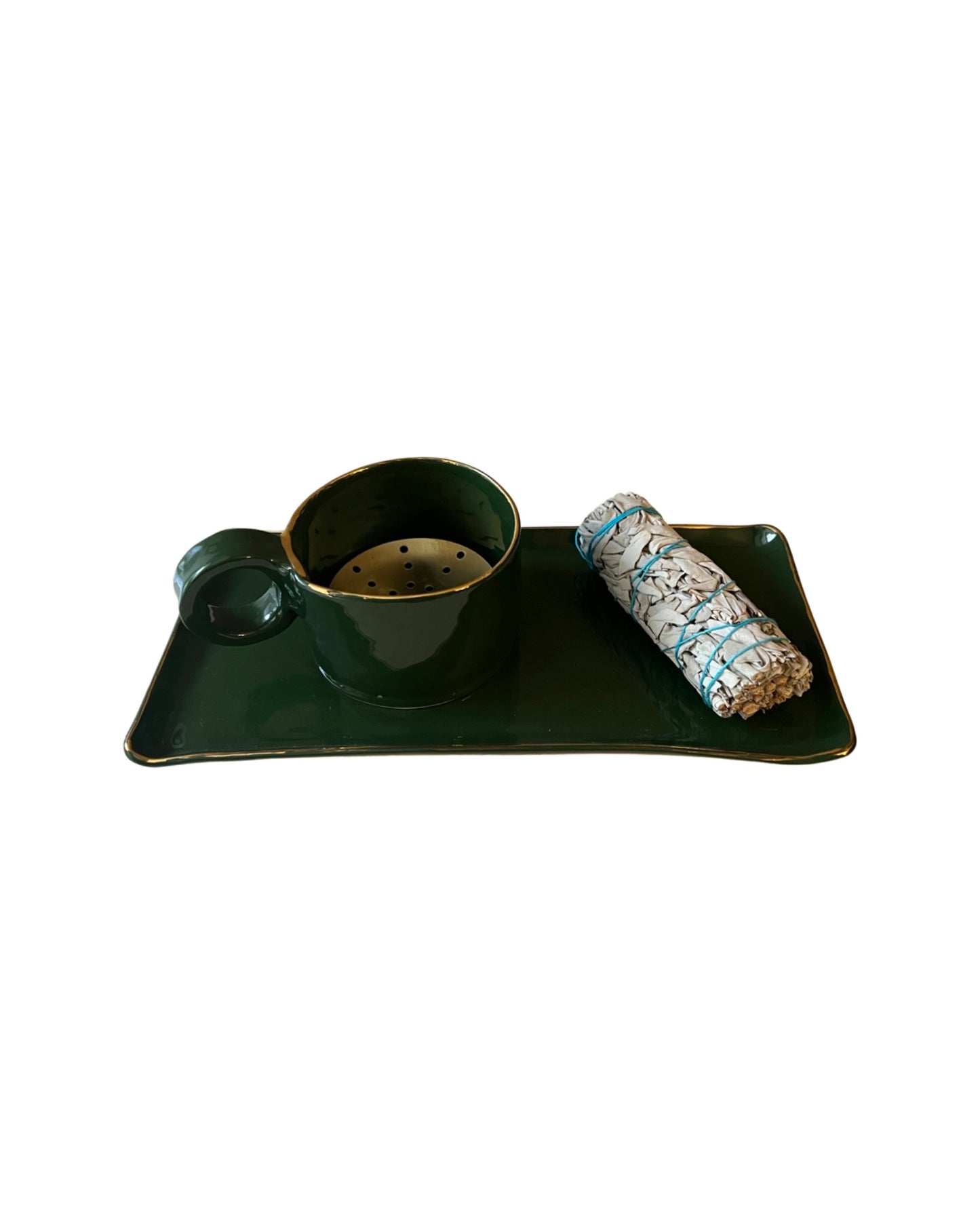 Emerald green Bakoor set with Gold rim