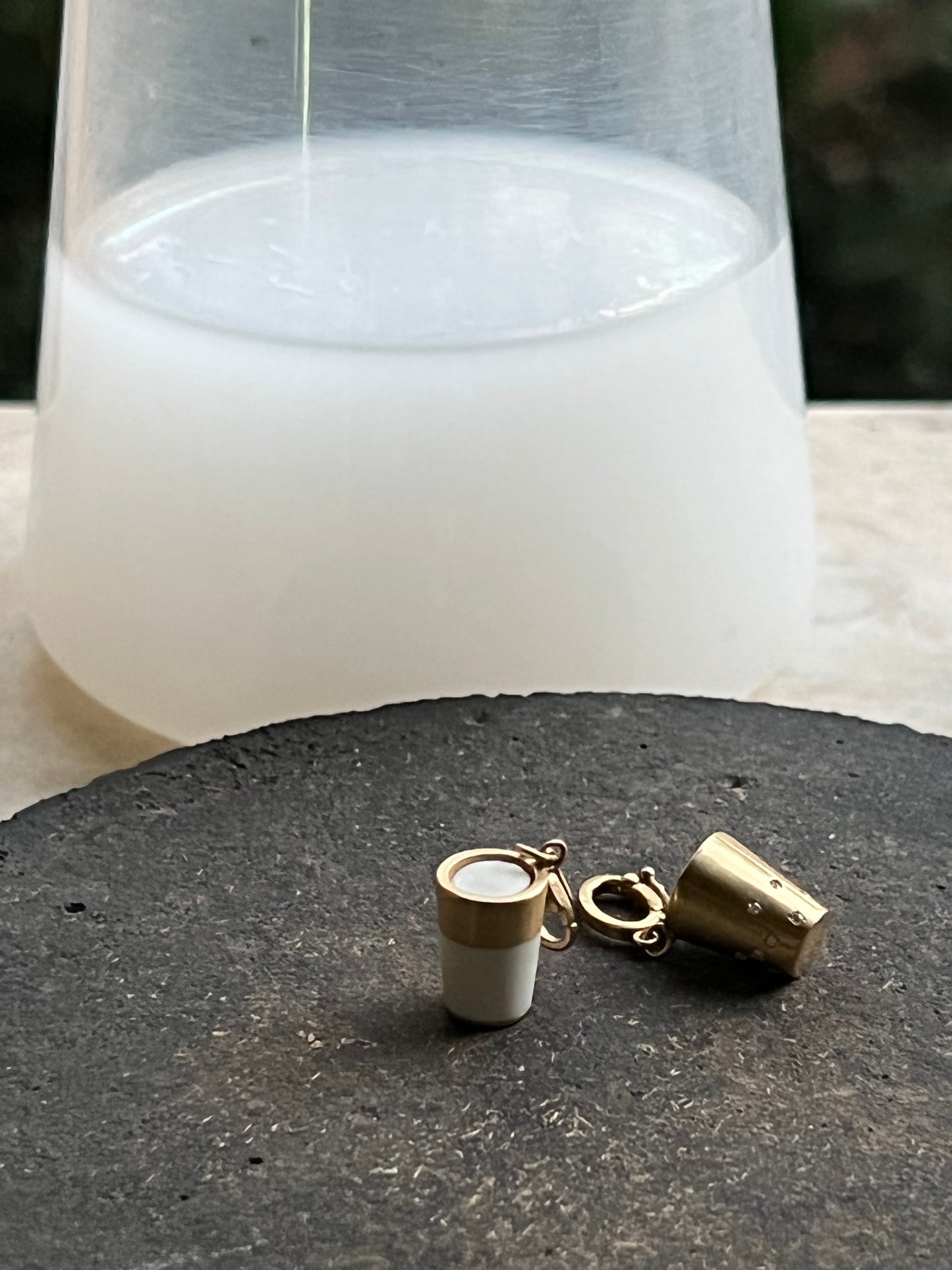 Special Lebanon edition. Arak shot in solid gold and white enamel, and white diamonds charm