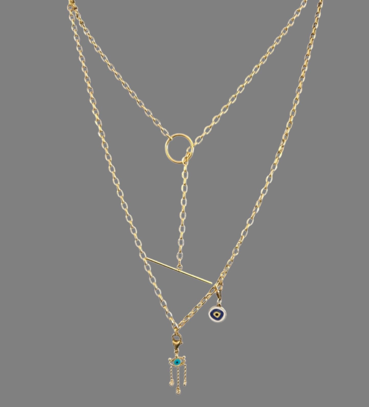 Enamelled Blue Evil Eye Charm with diamonds and chains