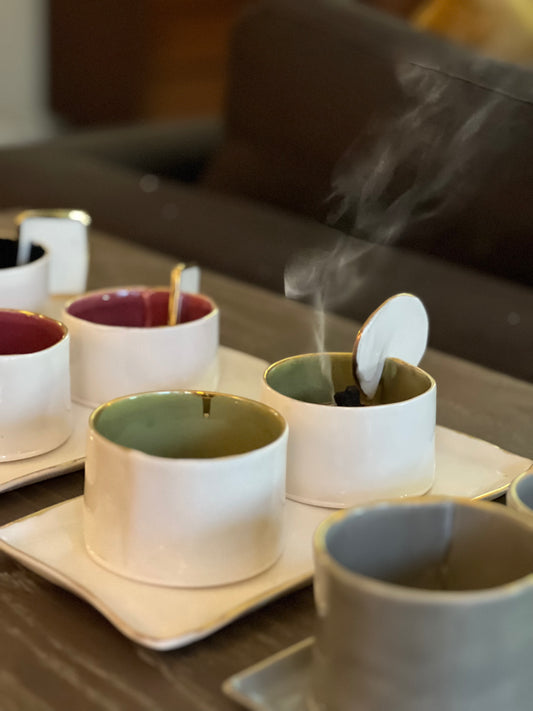 White and Green Verveine Bakoor set with gold rim