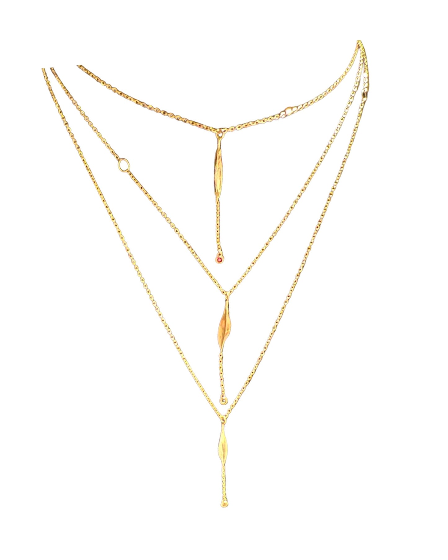 Feather necklace with a green tsavorire