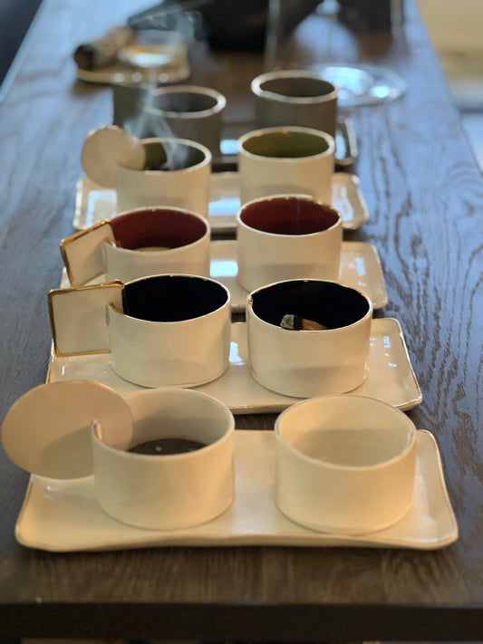 Matte finish White Bakoor set with copper rim