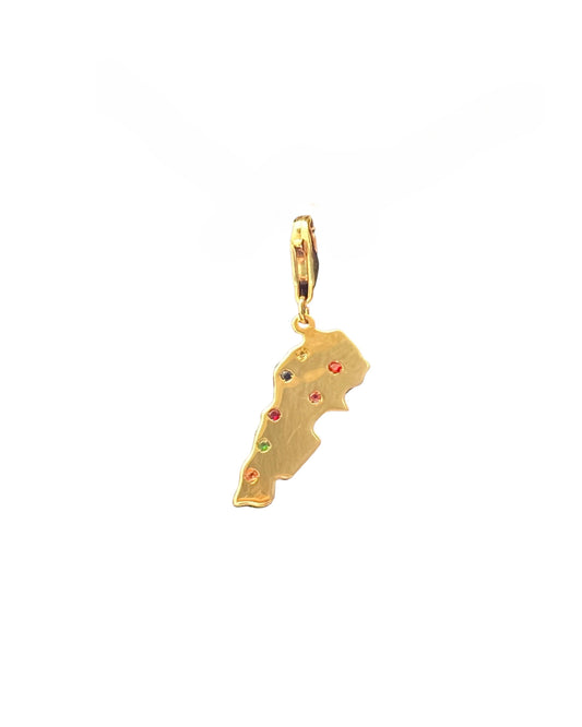 Lebanon map charm with colored sapphires in yellow gold
