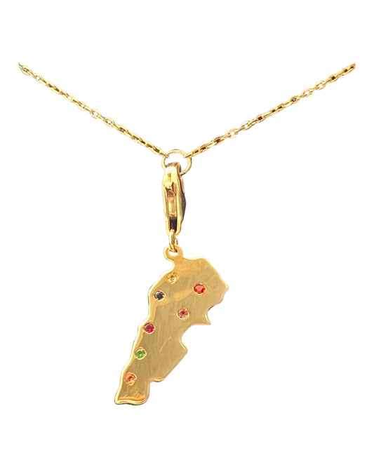 Lebanon map charm with colored sapphires in yellow gold