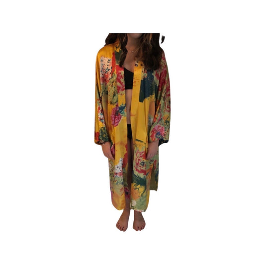 Pink and yellow open silk kaftan