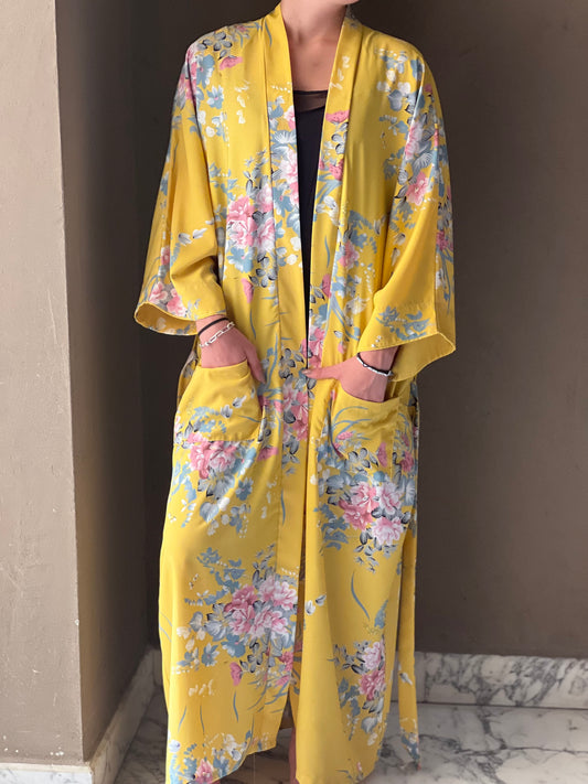 Yellow Japanese flowered kimono