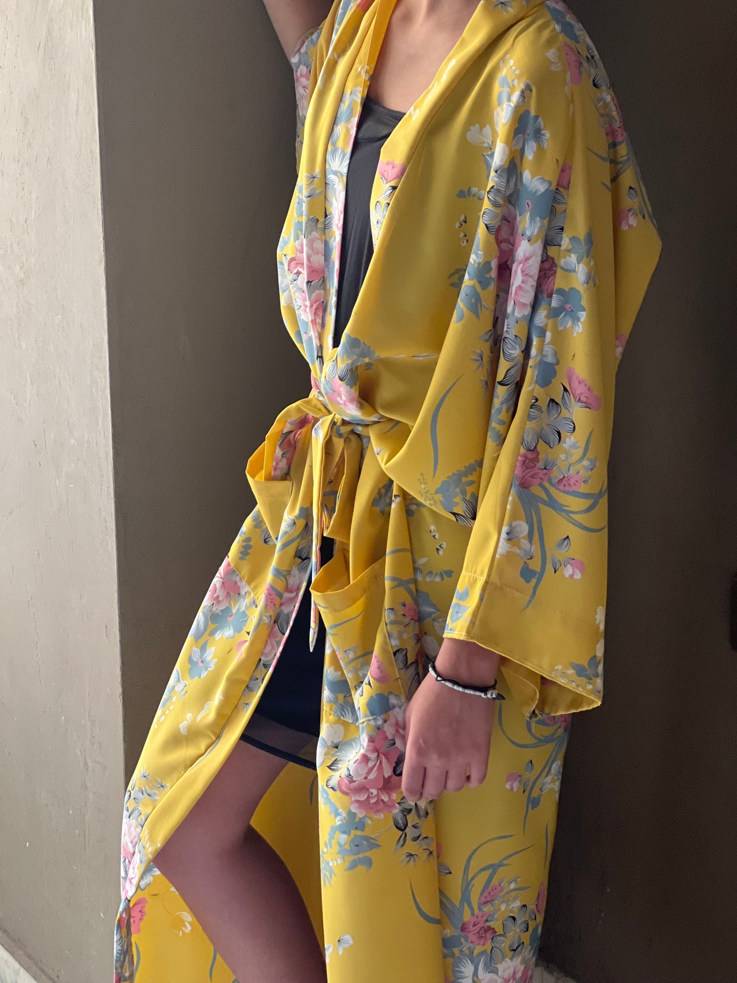 Yellow Japanese flowered kimono