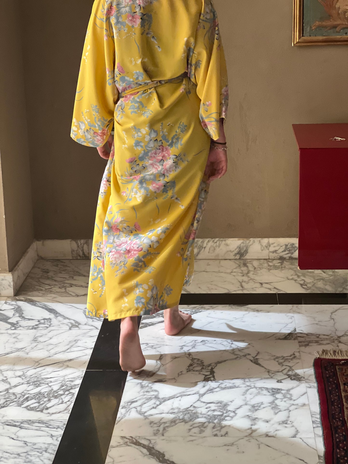 Yellow Japanese flowered kimono