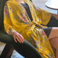 Yellow Japanese flowered kimono