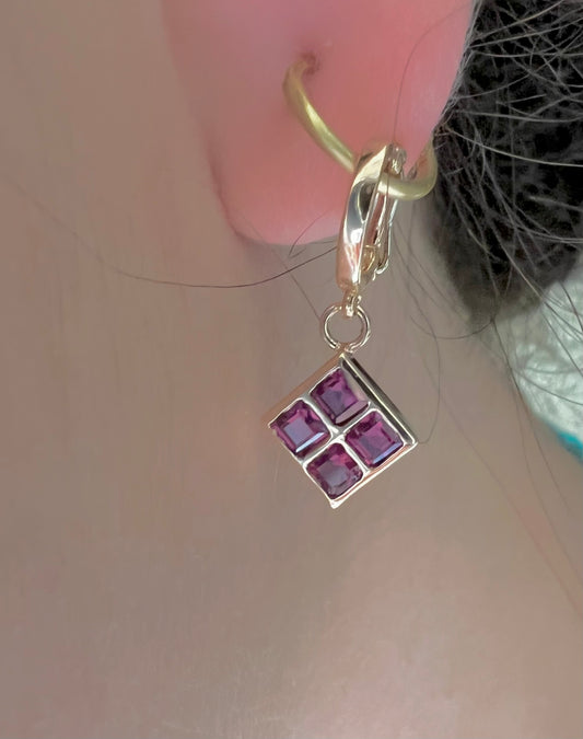 Art Deco square charm with ruby in yellow gold