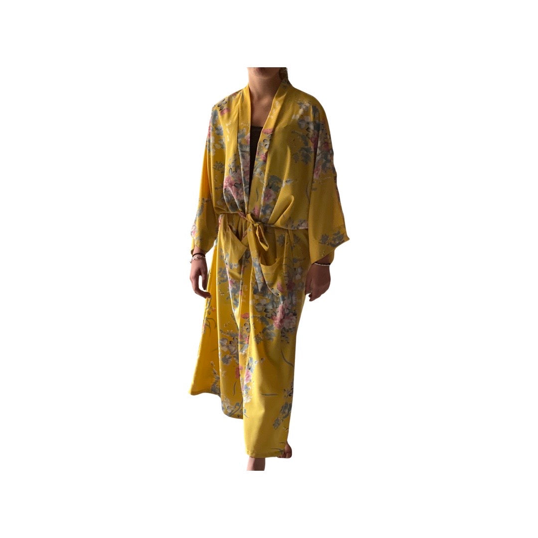 Yellow Japanese flowered kimono