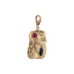 Hammered page charm with marquise saphire and cabochon ruby in Pink gold