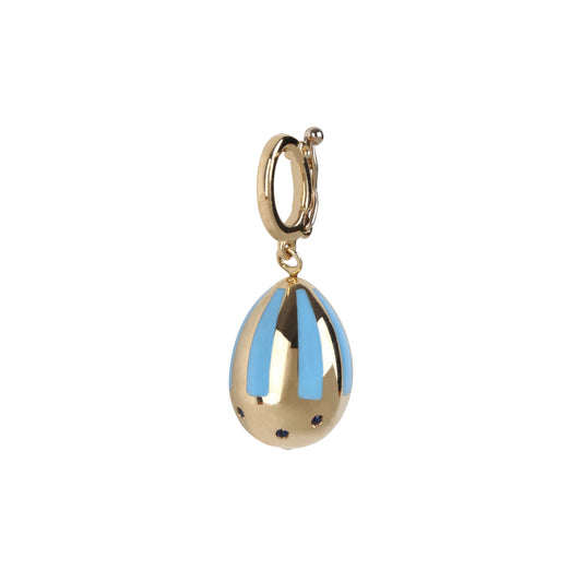 Enamelled baby blue and gold Egg Charm polished finish with blue sapphire