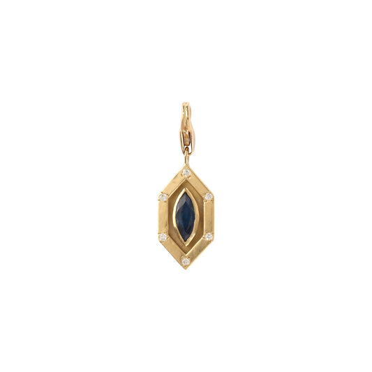 Art Deco charm with marquise blue sapphire and diamonds in pink gold