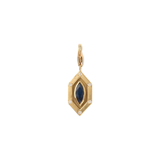 Art Deco charm with marquise blue sapphire and diamonds in yellow gold