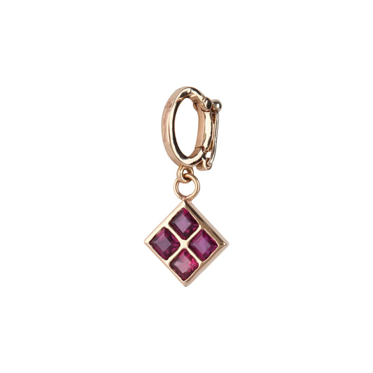 Art Deco square charm with ruby in yellow gold