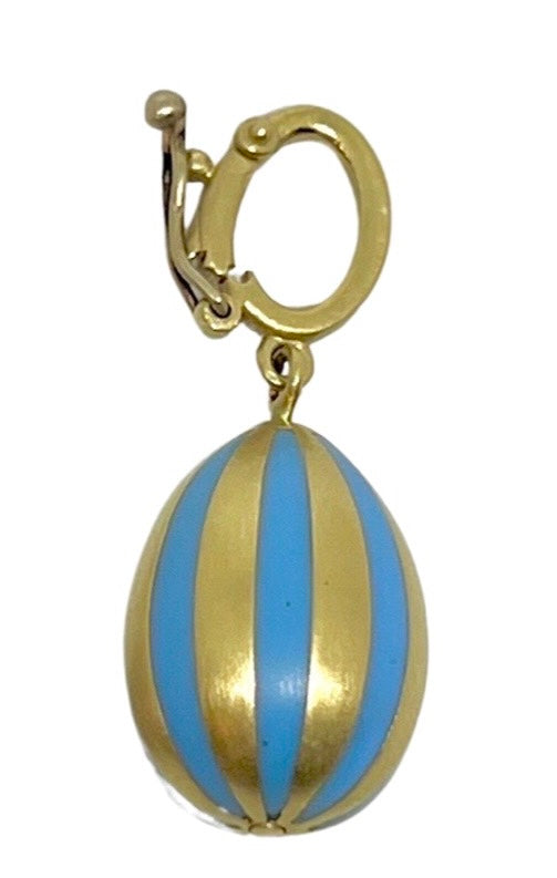Enamelled Blue stripes Egg Charm matte finish