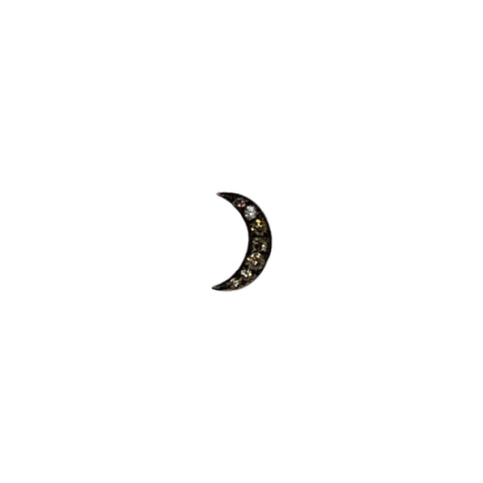 Crescent moon Earring, black rhodium and brown diamonds diamond