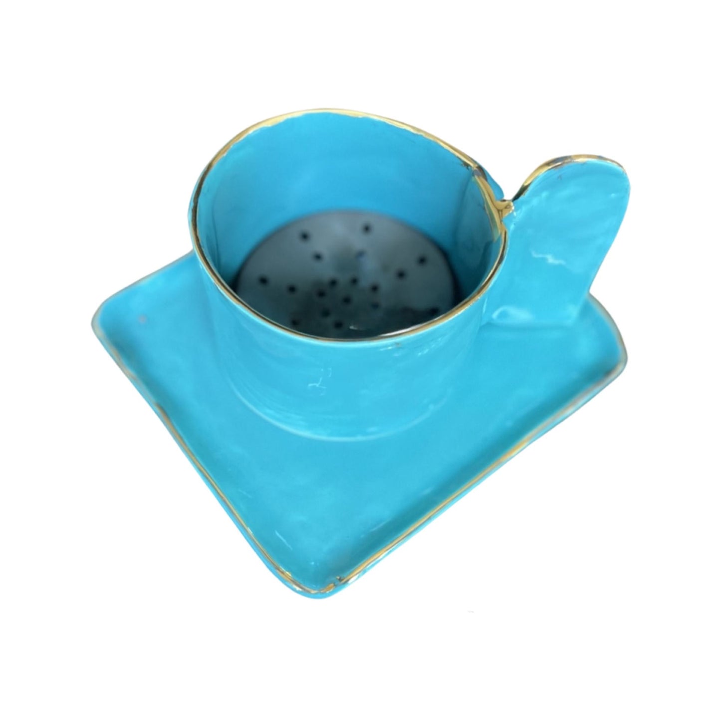 Turquoise Mini Bakoor set with Gold rim