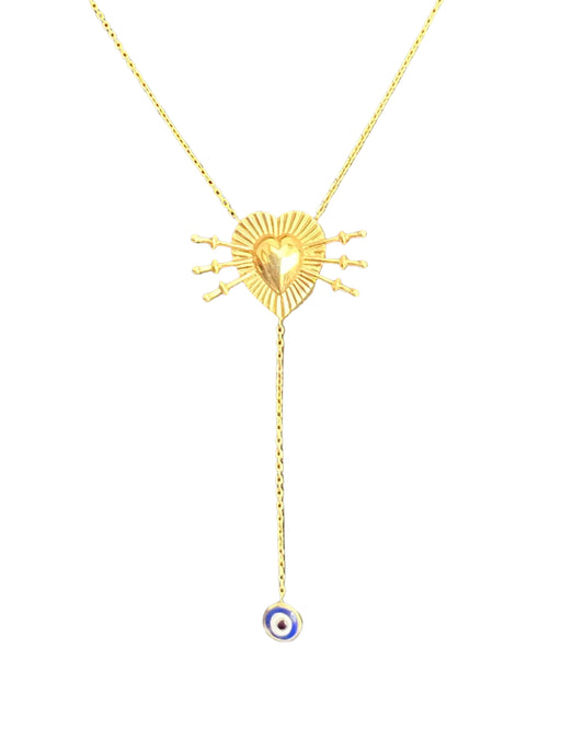 Heart necklace with enameled evil eye