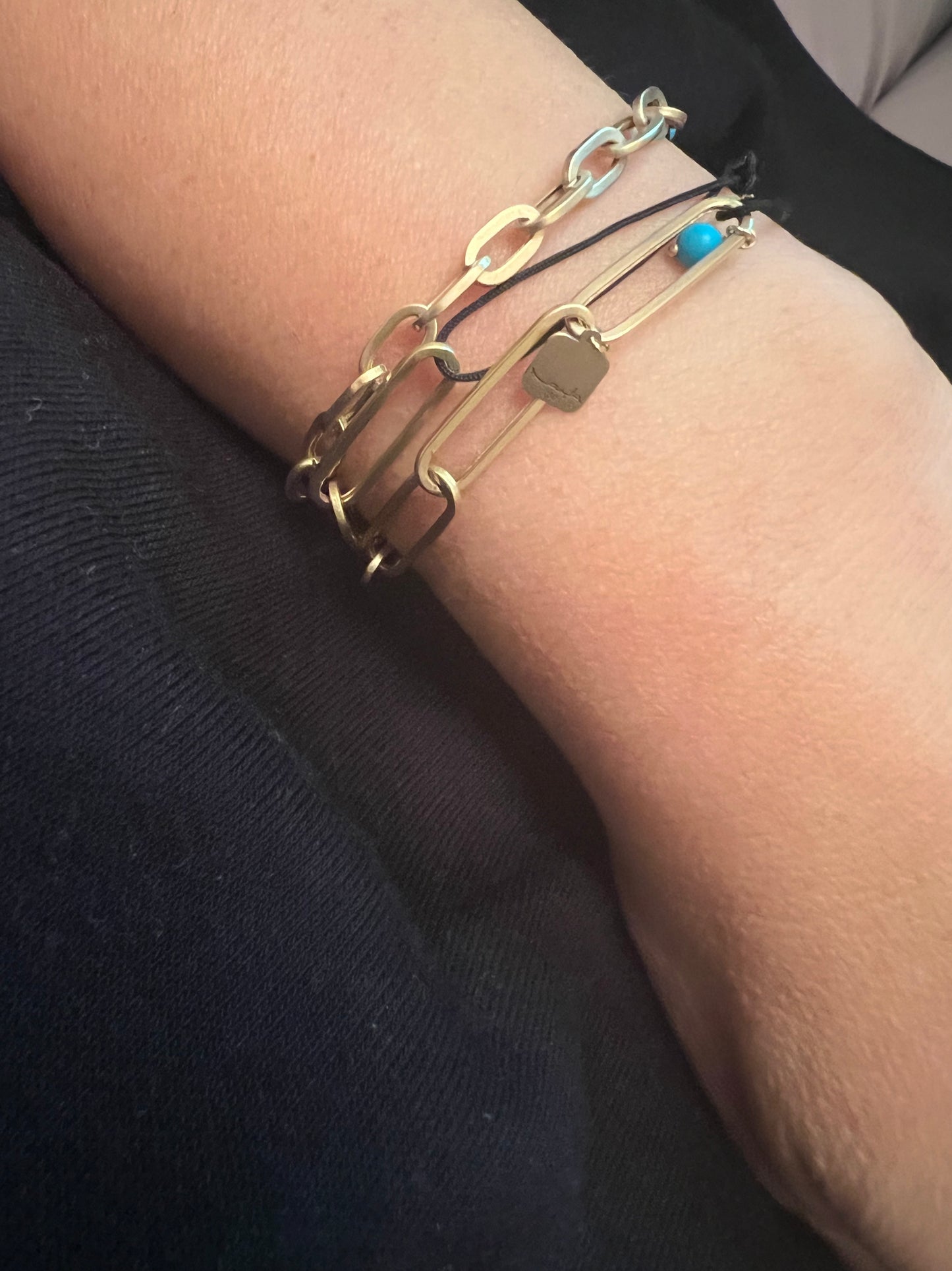 Matte finish Gold Charm Bracelet with big holes and a black cord